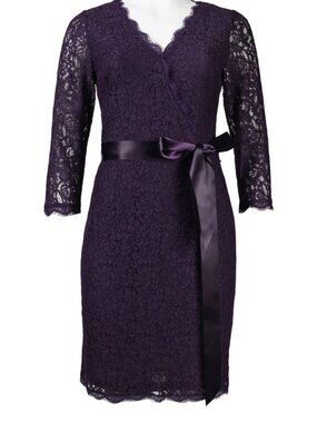 NWT Adrianna Papell 3/4 Sleeve Lace Dress Purple Size 12 Wedding Guest Cocktail